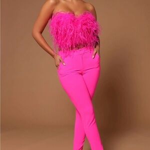 Pink Strapless Feathered Skinny Top